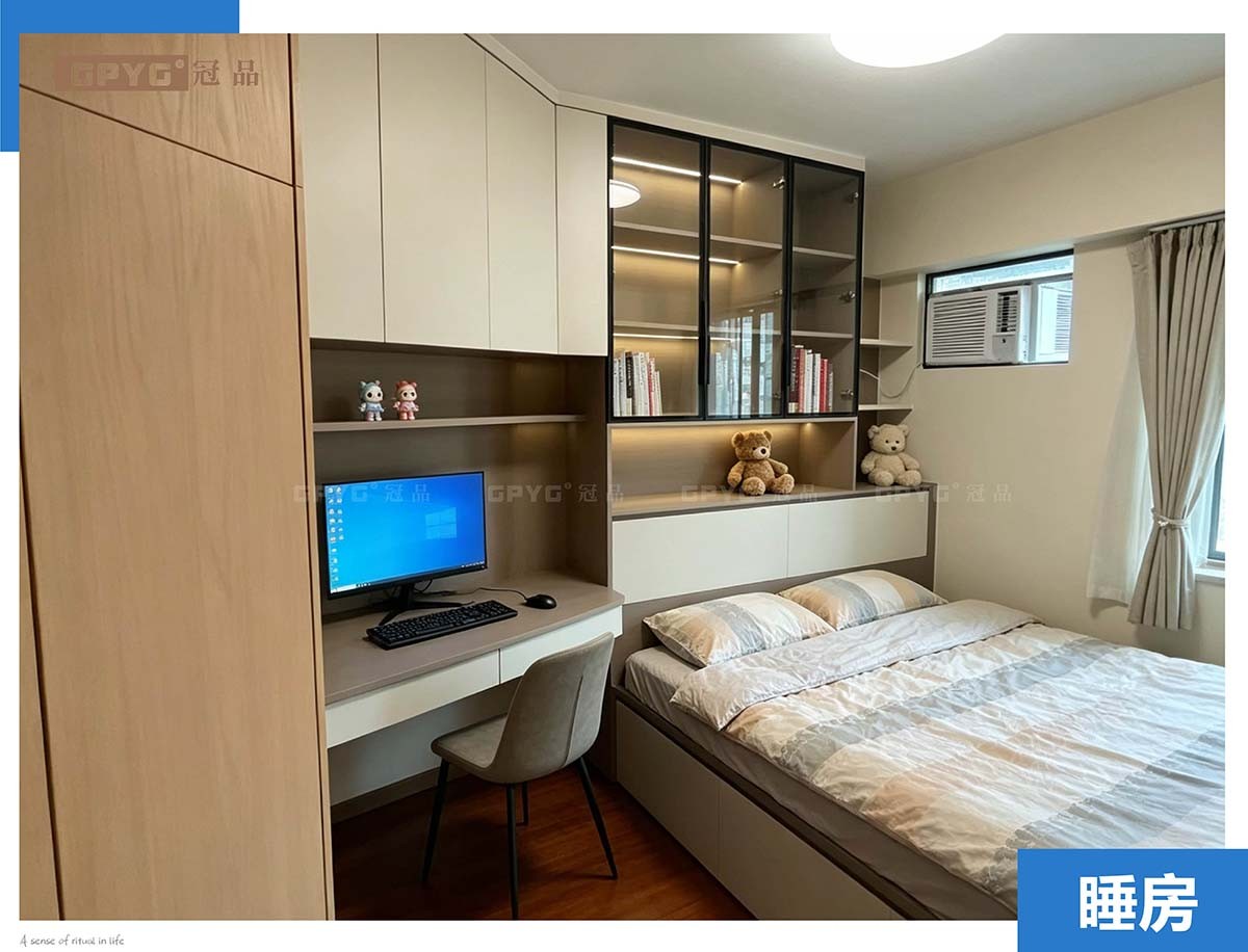 實拍西九龍 現代風床櫃書台一體化