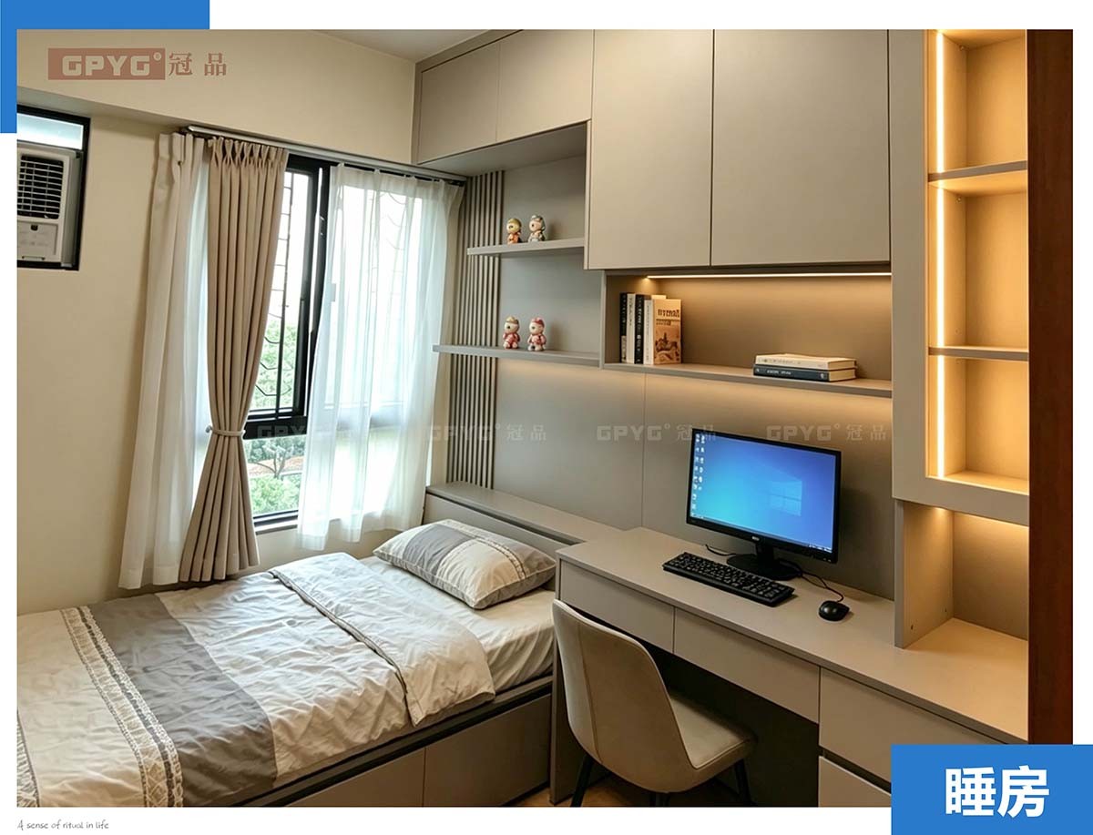 實拍西九龍 現代風床櫃書台一體化